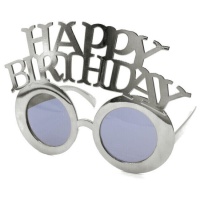 Silberne runde Sonnenbrille Happy Birthday