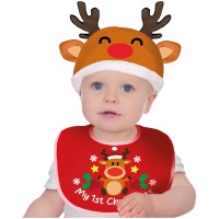 Baby Rentier Weihnachtskostüm für Baby mit Mütze und Lätzchen