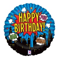 Runder Happy Birthday Comic-Ballon 46 cm - Grabo