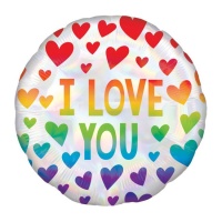 Mehrfarbig schillernder runder I Love You-Ballon 45cm - Anagram