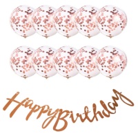 Happy Birthday Rose Gold Ballon Kit - Monkey Business - 9 Stk.