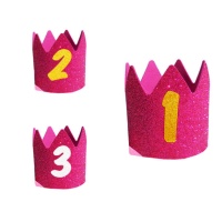 Fuchsia glitter eva gummikrone mit kindernummer