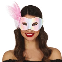 Maske mit Federn in Pastellfarben