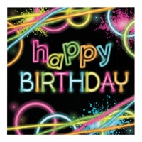 Happy Birthday Neon Disco Servietten 16,5 x 16,5 cm - 16 Stk.