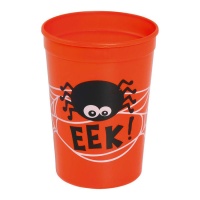 Orangefarbene Halloween-Tasse mit Spinne 11 cm