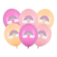 Regenbogen Latex-Ballons 30 cm - 6 Stk.