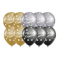 Happy Birthday Ballons silber, gold und schwarz 30 cm - 10 Stück