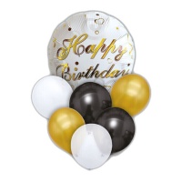 Happy Birthday Bouquet in Schwarz und Gold - 7 Stück