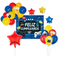 Kit de globos con cartel de Videojuegos - 22 unidades