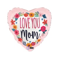 Love You Mom Nachricht Herz Ballon mit Blumen verziert 46 cm - Grabo