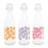 1 L Flasche mit farbigen Blumen