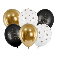 Happy New Year Latex-Ballons 30 cm - PartyDeco - 6 Stk.