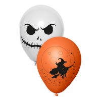 Latex Luftballons Skelett und Hexe Halloween 23 cm - 6 Stück