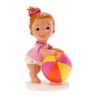 Figur für Taufe Kuchen von Baby-Mädchen spielen mit Ball 11 x 7 cm