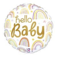 Hello Baby gold runder Ballon mit Regenbogen 19 x 19 cm - Grabo