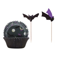 Cupcake-Kapseln mit Fledermaus-Picks - 24 Stück.