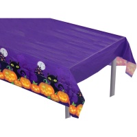 Halloween-Tischdecke mit Kürbis und Katze - 1,83 x 1,32 m