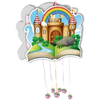 Regenbogen Schloss Pinata auf einem Buch