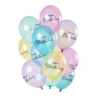 Happy Birthday Pastellfarbene Multicolour Latex-Ballons 30cm - 12 Stück