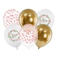 Love & Leaves Latex-Ballons 30 cm - PartyDeco - 6 Stück