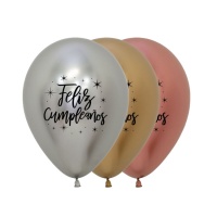 Happy Birthday metallische biologisch abbaubare Latexballons mit Sternen 30 cm - Sempertex - 12 Stück