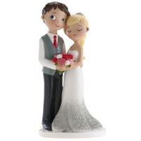 Figur für Hochzeitstorte von Braut und Bräutigam, die einen Blumenstrauß halten, 16 cm.