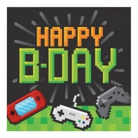 Happy B-Day Video Game Servietten 16,5 x 16,5 cm - 16 Stk.