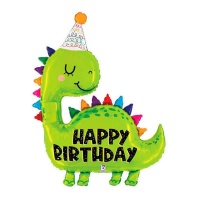 Dinosaurier Luftballon mit Happy Birthday Mütze 71 x 92 cm - Grabo