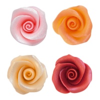 4 cm Perleffekt-Zuckerfiguren aus bunten Rosen - Dekora - 16 Stück