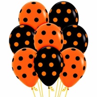 Latexballons mit orangefarbenen und schwarzen Punkten - Sempertex - 12 Stück.