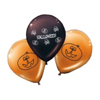 Schwarze und orangefarbene Halloween-Latexballons - 8 Stück.