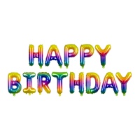 Happy Birthday Regenbogen Buchstabenballon 35 cm - PartyDeco