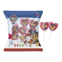 Herzförmige Paw Patrol Lutscher aus Zucker 14 g - 7 Stück