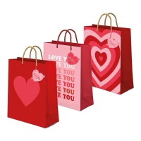 Love you Geschenktasche 18 x 10 x 24 cm rot und rosa - 1 Stk.