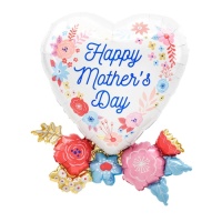 Happy Mother's Day Herzballon mit Blumen 58 x 76 cm - Anagramm