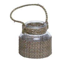 Glas-Kerzenhalter mit Rattan-Dekoration 12 x 12 cm - Dcasa