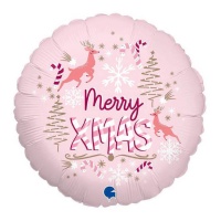 Fröhliche Weihnachten rosa runder Ballon 46 cm - Grabo