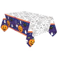 Trick-or-Treat Papiertischdecke zum Ausmalen 1,20 x 1,80 cm.