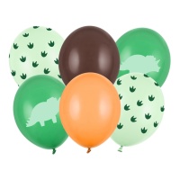 Grüne Dinosaurier Luftballons 30 cm - 6 Stück