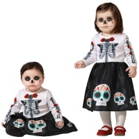 Schwarz-weißes Catrina Kostüm für Baby Mädchen