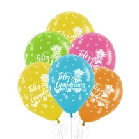 Happy Hawaiian Birthday Latex-Ballons 30 cm - Sempertex - 12 Stück