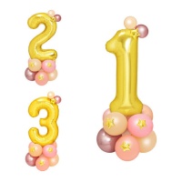 Goldene und rosa Nummer Ballons Bouquet - 19 Stück.