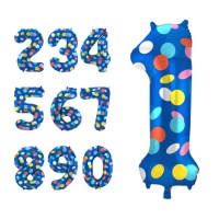 Bunte Dots Nummer Ballon 86 cm - Folat - 1 Stk.