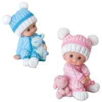 Figur für Taufkuchen von sitzendem Baby mit Kuscheltier - 40 x 6,8 cm