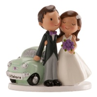 Figur für Hochzeitstorte von Braut und Bräutigam mit Auto 12 cm - Dekora