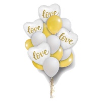 Bouquet aus weißen Herzluftballons mit Love-Aufdruck - 16 Stück