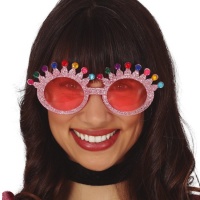 Rosa Brille mit Glitzer